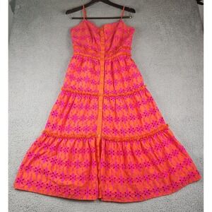 J Crew Dress 10 M Midi Maxi Tiered Smocked Embroidered Eyelet Boho Festival